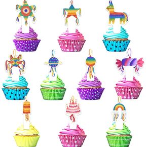 24 Pcs Mexican Cupcake Toppers Happy Birthday Donkey Decoration, Cinco de Mayo, Themed Birthday Party for Boys and Girls, or Baby Shower Party Decoration, Birthday Gifts for Kids.