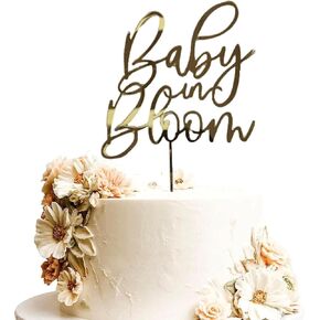 Baby in Bloom Cake Topper,Gold Acrylic Baby Shower Cake Decorations - First Birthday Cake Topper for Gender Reveal Party Decorations/Baby Birthday Party/Party Photo Booth Props