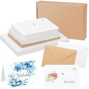 PATIKIL 50 Pack 4x6 بوصة بطاقات ألوان مائية قابلة للطي مع الأظرف ، و 50 بطاقات بريدية زوايا مستديرة ، و 140 رطل/300 GSM ورقة قطنية نقية للطلاء الفن الإبداعي شكر
