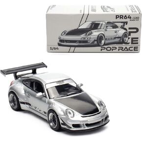 Diecast Model Car Compatible with Pop Race 1:64 Porsche 911 RWB 997 Silver Limited Edition PR640130