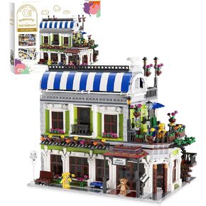 Romantic Restaurant Building Toys，Flowers City Hotel House Building Kit with Bear Mini Bricks，City Street House Construction Toys.NO Compatible with Lego