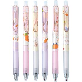 6PCS Girl Cute Gel Pens Black Ink 0.5mm Retractable Cartoon Animal Ballpoint Pens Metallic Clip Premium Fine Writing Pens for School Office Supplies Women Kids Pink Rabbit