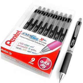 Pentel Energel XM BL77 - قلم حبر هلام سائل قابل للسحب - 0.7 مم - 52 ٪ معاد تدويره - محفظة 9 - أسود