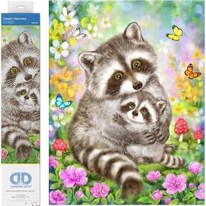 Diamond Dotz Sweet Racoons مجموعات اللوحات الماسية للبالغين - مجموعات فن الماس أدوات مريحة إبداعية مع Dotz Gems 16.5x20.5