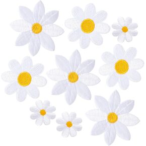 20pcs Flower Iron on Patches for Clothes, Cute Daisy Embroidered Applique, Sew on Repair Clothing Patches for Jackets Hats Bags Jeans Shoes- White