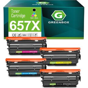 Greenbox compatible Toner Cartridge استبدال HP 657x CF470X CF471X CF472X CF473X للمؤسسة الملونة MFP M681DH M681F M681 FLOON MFP M681F M681Z M682Z PRINTER (4 PACK)