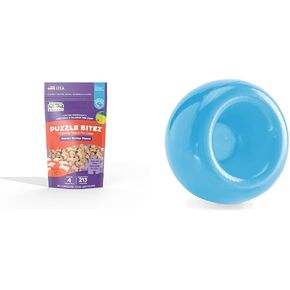 Hound Outward Blue Snoop Treat Dispensing Toy & Nina Ottosson Puzzle Bitez Peanut Training Treats - Tealactive Dog Toy & Low -Idalorie Soft Treats Bundle