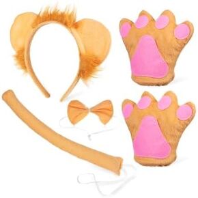 5 PCS Lion Ears Tail -Tail Tail Set: Lion Cosplay Costume Kit Gloves Animal Gloves for Halloween Firms Accessories