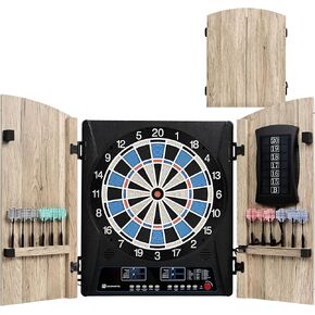MD Sports Dartboard Cabinet Multiple Styles Smart Dartboard With Digital X/O Cricket Scorekeeping and Dart Set, Perfect for Cricket Games