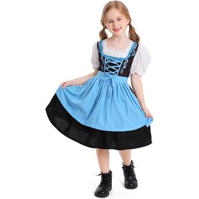 IBAKOM Girl Oktoberfest Festival Dress Kids German Dirndl Halloween Outfits Short Sleeve Beer Maid Midi Dresses