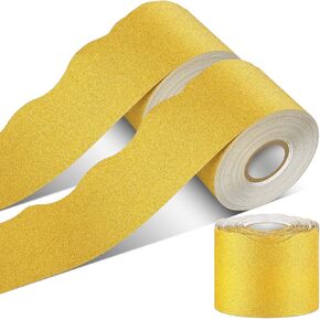 2 Roll Gold Bulletin Border 65.6 قدم ملصقات حدود متلألئة ملصقات الحدود الحدود وملصق Trimmers على الحدود الدراسية للمدرسة والفصول الدراسية والزينة المنزلية