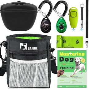 طقم تدريب الكلاب Barkie-Treat Pouch ، Pet Training Fanny Pack ، 2 نقرات تدريب على الجرو ، صافرة صامتة بالموجات فوق الصوتية ، 2 في 1 ، فرس صافرة ، دليل دليل تدريب الفرس ، حقيبة أنبوب الكلب (رمادي)