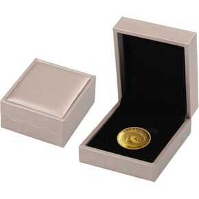 2Pcs Coin Display Case PU Champagne Gold Velvet Display Coin Box 40mm 33mm Challenge Coin Storage Presentation Box for Commemorative Coins Medals, 1 Slot