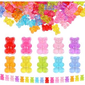 200pcs Clear Bear Beads Acrylic Gummy Mini Bear Spacer Bead Charm Mixed Colorful Cute Transparent Bear Loose Beads for DIY Bracelet Necklace Brooch Earring Clay Craft Making Deco Jewelry Kit