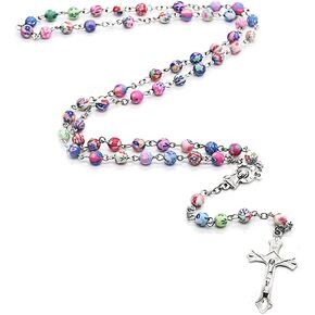Appuivbt Round Ceramic و Polymer Clay Clay Necklace ، حبات ملونة ، عبر الميدالية