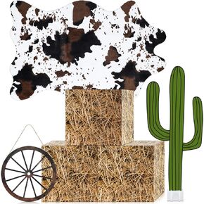 Marsui 6 PCS زخارف الحفلات الغربية ل Cowboy موضوع عيد ميلاد لحفلات الحفلات لوازم عربة العجلات Hay Bale Wild West Rustic Rodeo Farmhouse Shower Shower Cowboy Decoration
