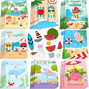 Fulmoon 48 PCS Mini Summer Colling Books for Kids Bulk Beach Flamingo Drawing Book Birthday Party Form