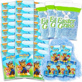 PAW PAW PATROL MINI EASTER BACKERSERS + 4.5 OZ Plastic Easter Grass - 24 Activity Book Beag Plags Backs | PAW PAW PATROL EGG HUNT RAFFIA Decorations Classroom Party Supplies
