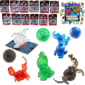 مجموعة Bakugan Party Set - حزمة مع 12 كرات حزمة أسطورية ، لعبة وبطاقة بالإضافة إلى الوشم المؤقت | لوازم الحفلات للأطفال