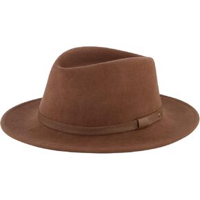 Christian Siriano New York Fedora Hat, Wool Felt Wide Brim Panama Fashion Hat with Faux Pebble Leather Belt Band, Black, One Size