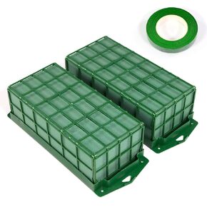 Whignou Floral Foam Cages 2 Pack - سلة ترتيب قابلة لإعادة الاستخدام ، مستطيلة وخفيفة الوزن - كاملة مع شريط أزهار أخضر داكن