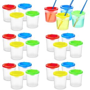 24 Packs Paint Cups with Lids - No Spill Paint Water Cup, Reusable Spill Proof Cups for Toddlers Painting Projects, Classroom Arts Crafts Supplies (4 Colors)