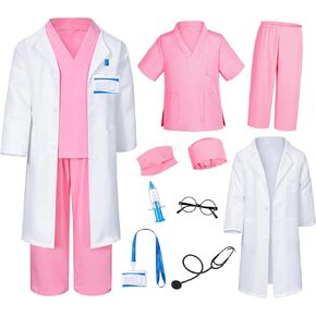Doctor Costume for Kids Scrubs Pants with Accessories Set Children Party Cosplay 3-12 Years