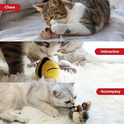 Gigwi Interactive Cat Toys for Indoor Cats, Rechargeable Motion Activated Cat Toy, Automatic Flapping and Chirping Cat Toy with Catnip, Beating Wings Hanging Cat Toy（Moving Bee） in Saudi Arabia