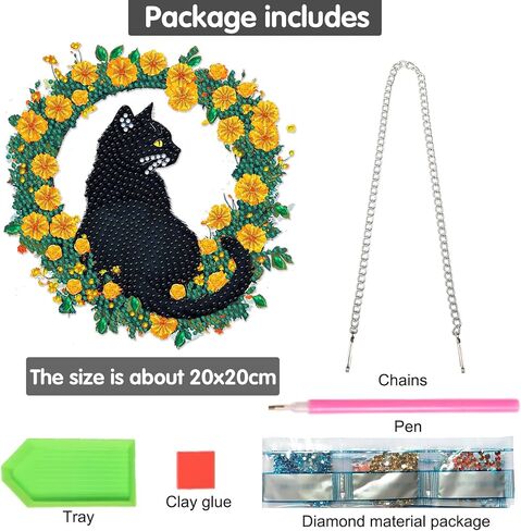 Bimkole Cat Diamond Art Kit للبالغين ، DIY 5D فن الماس زهرة نافذة قلادة ، أكريليك كريستال الفن المعلق الزخرفة المنزل جدار حديقة الباب الأمامي ديكور في الهواء الطلق 7.8x7.8 بوصة in Kuwait