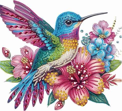 5D Diamond Art Kit for Adults - Colorful Hummingbird & Flowers DIY Craft with Crystal Rhinestones, 12x12 Inch Canvas, Relaxing Home Wall Decor in Saudi Arabia