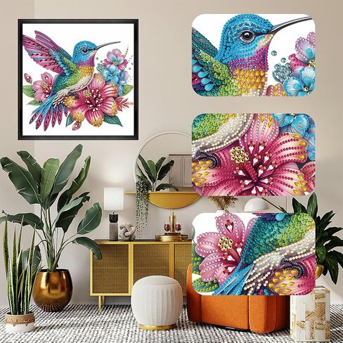 5D Diamond Art Kit for Adults - Colorful Hummingbird & Flowers DIY Craft with Crystal Rhinestones, 12x12 Inch Canvas, Relaxing Home Wall Decor in Saudi Arabia