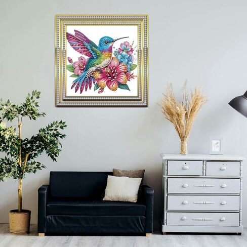 5D Diamond Art Kit for Adults - Colorful Hummingbird & Flowers DIY Craft with Crystal Rhinestones, 12x12 Inch Canvas, Relaxing Home Wall Decor in Saudi Arabia