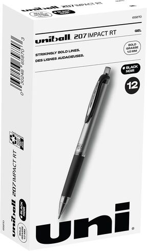 uni-ball Signo 207, Impact RT Gel Pen 1.0mm Bold Pens, Bulk Pens 12 Pack, Black Ink Pens & 207 Impact Gel Pens Bold Point, 1.0mm, Black, 12 Pack in Saudi Arabia