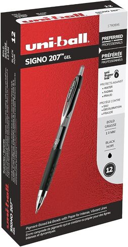 uni-ball Signo 207, Impact RT Gel Pen 1.0mm Bold Pens, Bulk Pens 12 Pack, Black Ink Pens & 207 Impact Gel Pens Bold Point, 1.0mm, Black, 12 Pack in Saudi Arabia