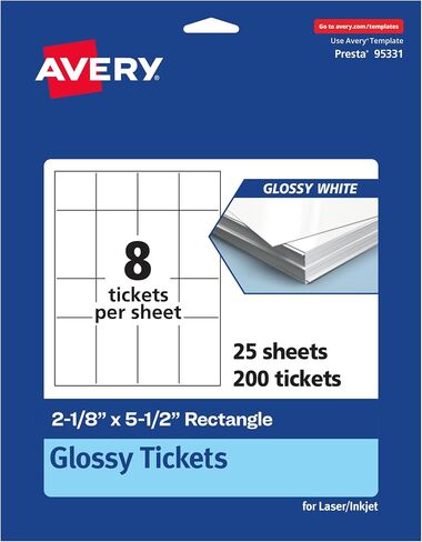 Avery Printable Rectangle Tickets, 2-1/8" x 5-1/2", Glossy White Cardstock, Laser/Inkjet, 200 Total in Saudi Arabia