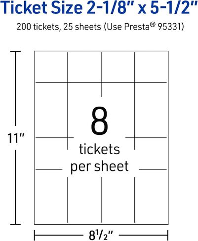 Avery Printable Rectangle Tickets, 2-1/8" x 5-1/2", Glossy White Cardstock, Laser/Inkjet, 200 Total in Saudi Arabia