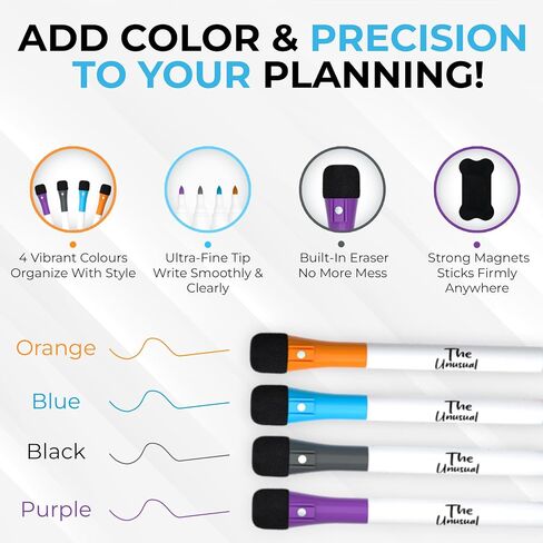 Magnetic Dry Erase Acrylic Calendar for Fridge - Monthly & Weekly Planner with 5 Markers, Holder & Cleaning Cloth. 2-Pack Set for 2025 Refrigerator Calendar. in Saudi Arabia