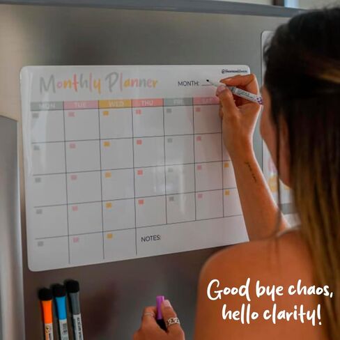 Magnetic Dry Erase Acrylic Calendar for Fridge - Monthly & Weekly Planner with 5 Markers, Holder & Cleaning Cloth. 2-Pack Set for 2025 Refrigerator Calendar. in Saudi Arabia