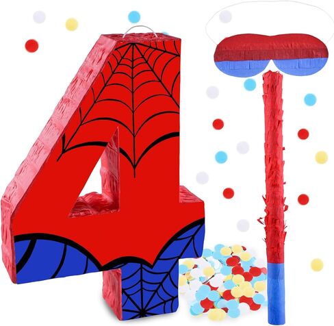 16 Inch Number 3 Spider Pinata with 16 Inch Piñata Stick Blindfold Confetti for Boy Girl Kids 3rd Birthday Party Decorations (3rd) in Saudi Arabia