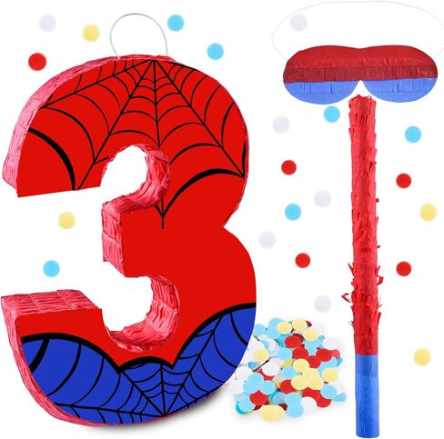 16 Inch Number 3 Spider Pinata with 16 Inch Piñata Stick Blindfold Confetti for Boy Girl Kids 3rd Birthday Party Decorations (3rd) in Saudi Arabia