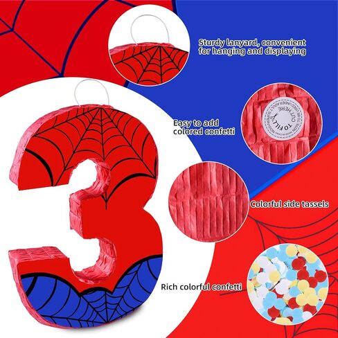 16 Inch Number 3 Spider Pinata with 16 Inch Piñata Stick Blindfold Confetti for Boy Girl Kids 3rd Birthday Party Decorations (3rd) in Saudi Arabia