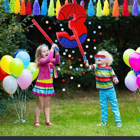 16 Inch Number 3 Spider Pinata with 16 Inch Piñata Stick Blindfold Confetti for Boy Girl Kids 3rd Birthday Party Decorations (3rd) in Saudi Arabia