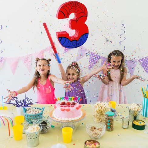 16 Inch Number 3 Spider Pinata with 16 Inch Piñata Stick Blindfold Confetti for Boy Girl Kids 3rd Birthday Party Decorations (3rd) in Saudi Arabia