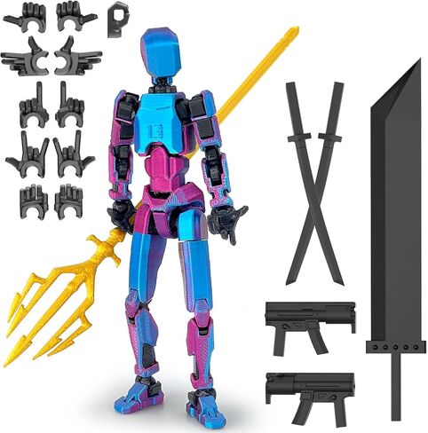 T13 Action Figure Assembly Completed, Titan 13 Action Figure, Dummy with Golden Giant Fork Weapon Giant Sword 3D Printed Robo 13 Lucky 13 Multi-Jointed Movable Nova 13 Toy (Laser Purple) in Saudi Arabia