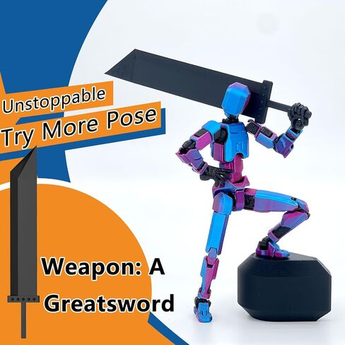 T13 Action Figure Assembly Completed, Titan 13 Action Figure, Dummy with Golden Giant Fork Weapon Giant Sword 3D Printed Robo 13 Lucky 13 Multi-Jointed Movable Nova 13 Toy (Laser Purple) in Saudi Arabia