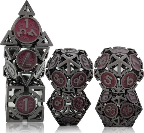 Metal DND Dice Set - D&D Dungeons & Dragons Polyhedron Metal Hollow Dice 7 Piece Set Board Game Cosplay Dice Accessories Gift MTG Pathfinder - Red & Green in Saudi Arabia