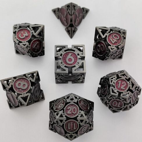 Metal DND Dice Set - D&D Dungeons & Dragons Polyhedron Metal Hollow Dice 7 Piece Set Board Game Cosplay Dice Accessories Gift MTG Pathfinder - Red & Green in Saudi Arabia