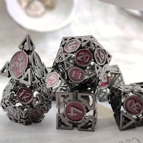 Metal DND Dice Set - D&D Dungeons & Dragons Polyhedron Metal Hollow Dice 7 Piece Set Board Game Cosplay Dice Accessories Gift MTG Pathfinder - Red & Green in Saudi Arabia