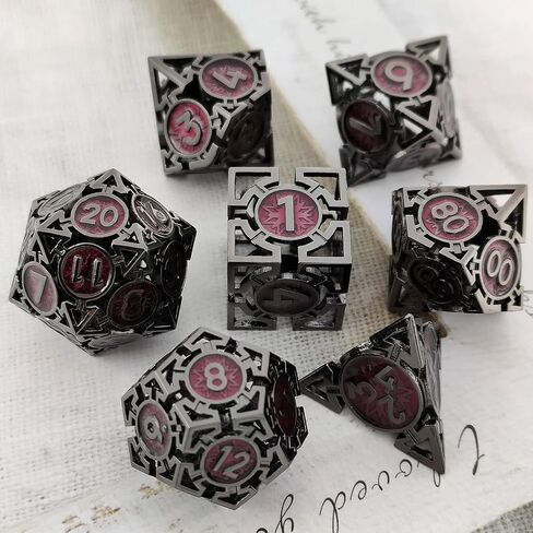 Metal DND Dice Set - D&D Dungeons & Dragons Polyhedron Metal Hollow Dice 7 Piece Set Board Game Cosplay Dice Accessories Gift MTG Pathfinder - Red & Green in Saudi Arabia