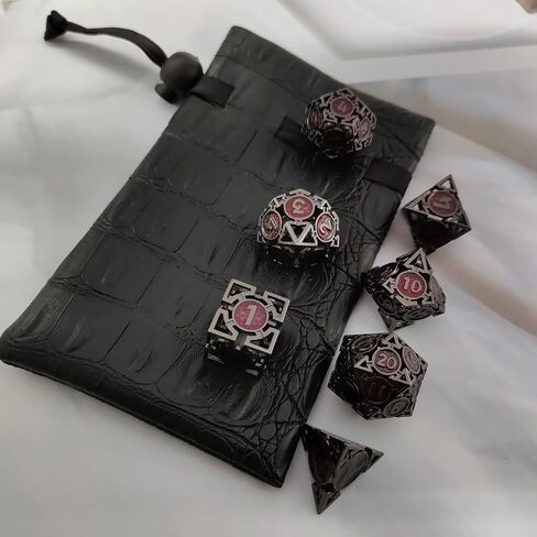 Metal DND Dice Set - D&D Dungeons & Dragons Polyhedron Metal Hollow Dice 7 Piece Set Board Game Cosplay Dice Accessories Gift MTG Pathfinder - Red & Green in Saudi Arabia